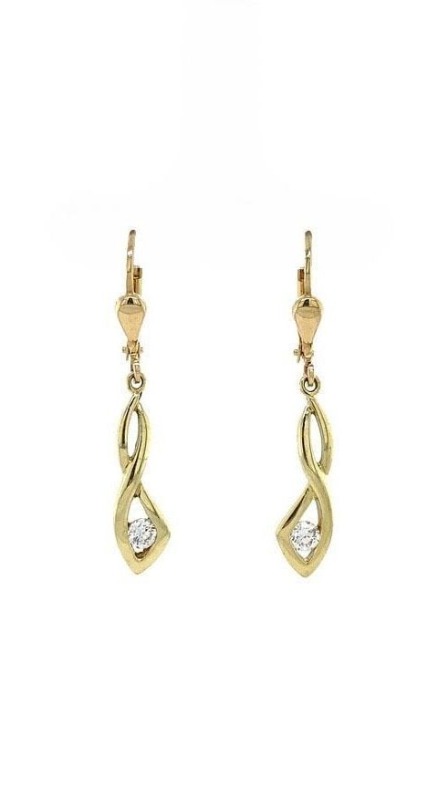 Vintage 14K Gold Drop Earrings with Cubic Zirconia
